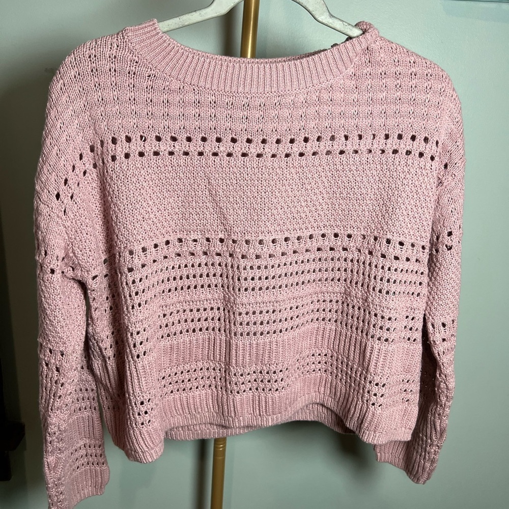 RD Style Pink Crew Neck Sweater with Textured Knit